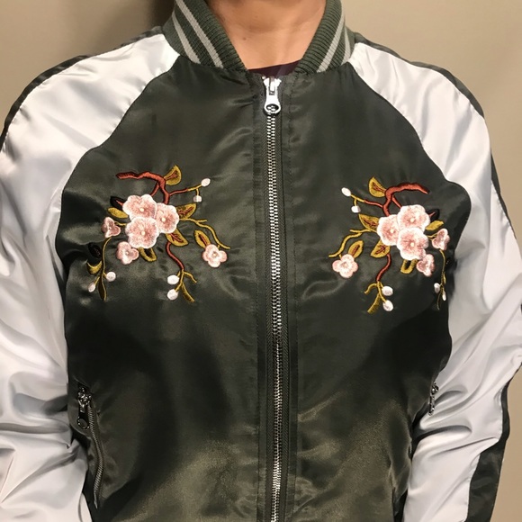 Glamorous Embroidered Satin Bomber Jacket - Picture 4 of 5